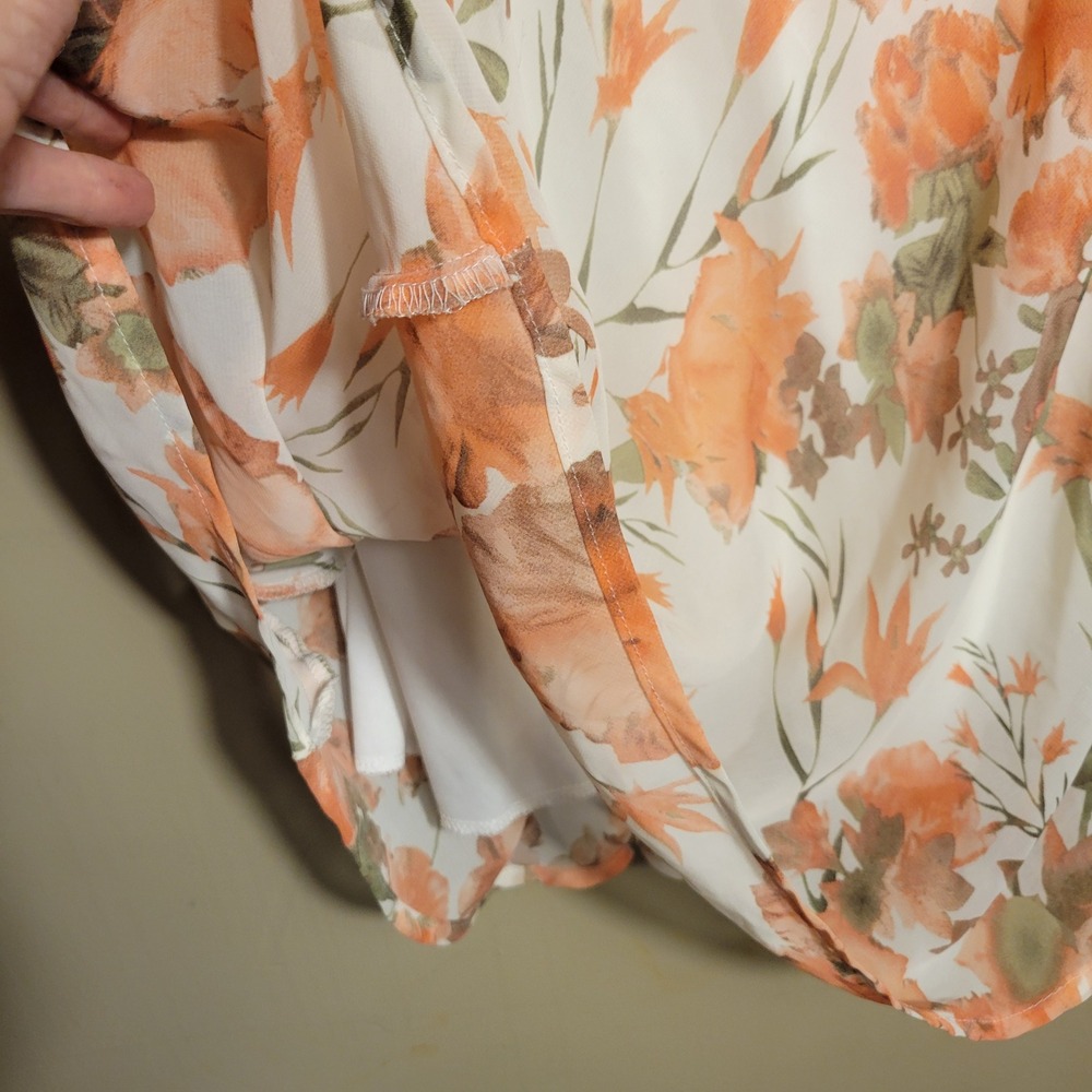 Dressbarn Orange Floral Sweetheart Midi Dress Womens 14 White Sleeveless Chiffon - Picture 4 of 12